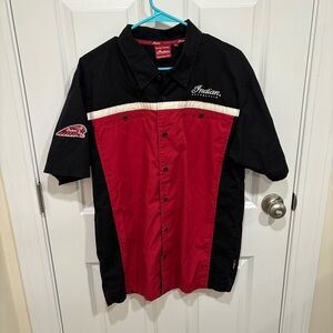 Indian Motorcycle Retro Black Red Button Up Short Sleeve Shirt Mens U.S. Medium